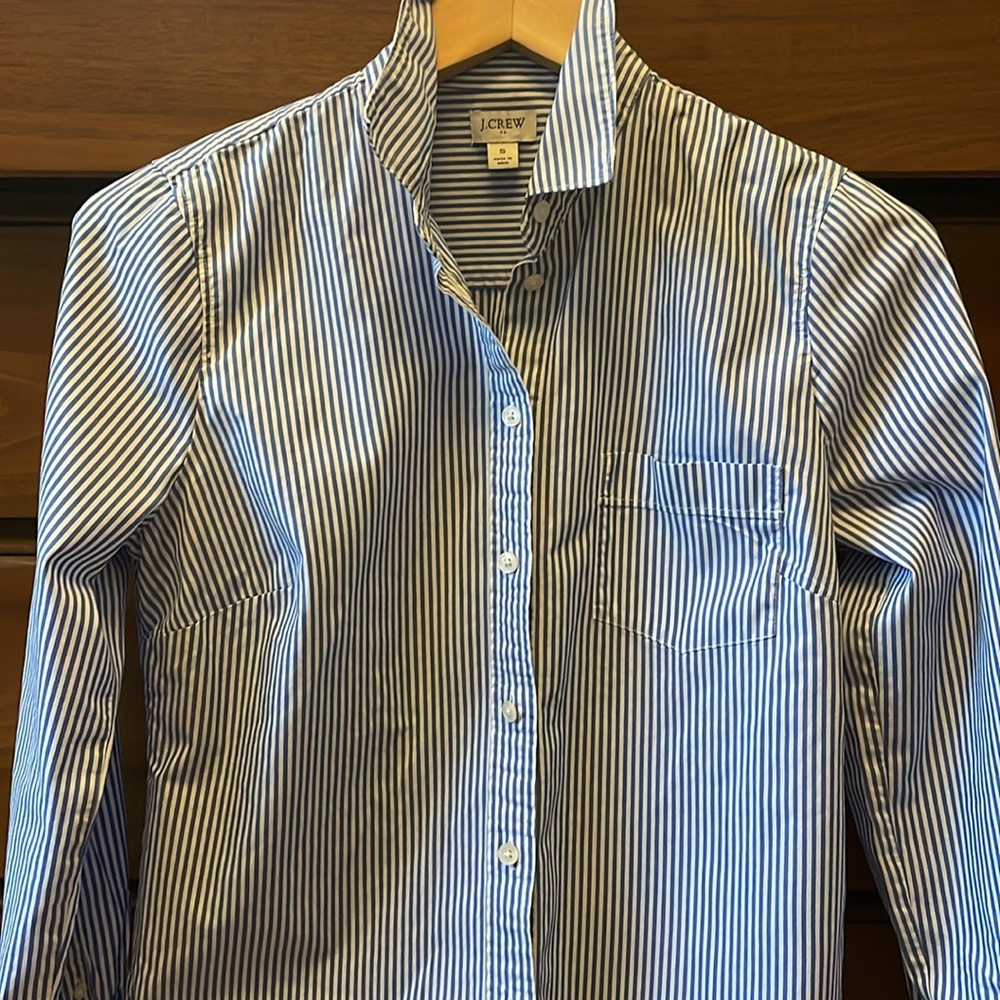 J. Crew Women's Blue and White Striped Shirt nwot